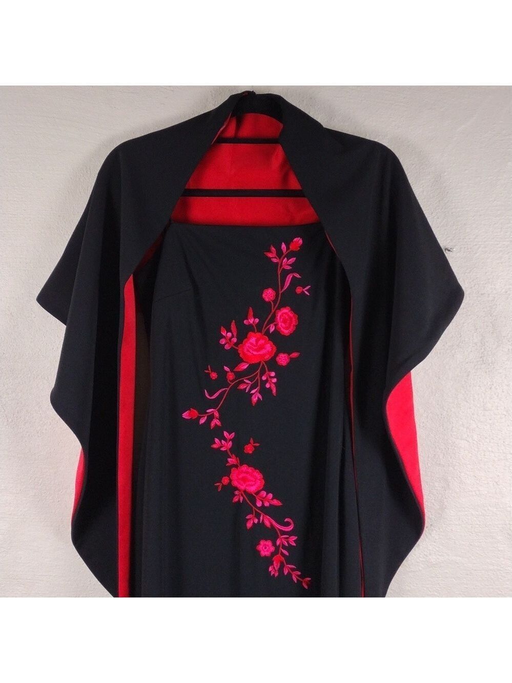 Arianna by Rachel Kaye Black Pink Embroidered Spaghetti Strap Floor Length Gown - Picture 2 of 16
